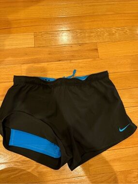 Nike Black Women's Athletic Shorts with Blue Drawstring